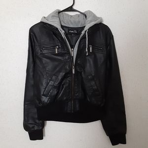Leather hoodie jacket